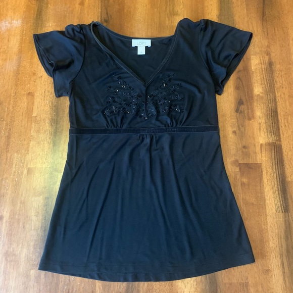 LOFT Tops - LOFT Blouse Small Black Beaded Velvet Trim
